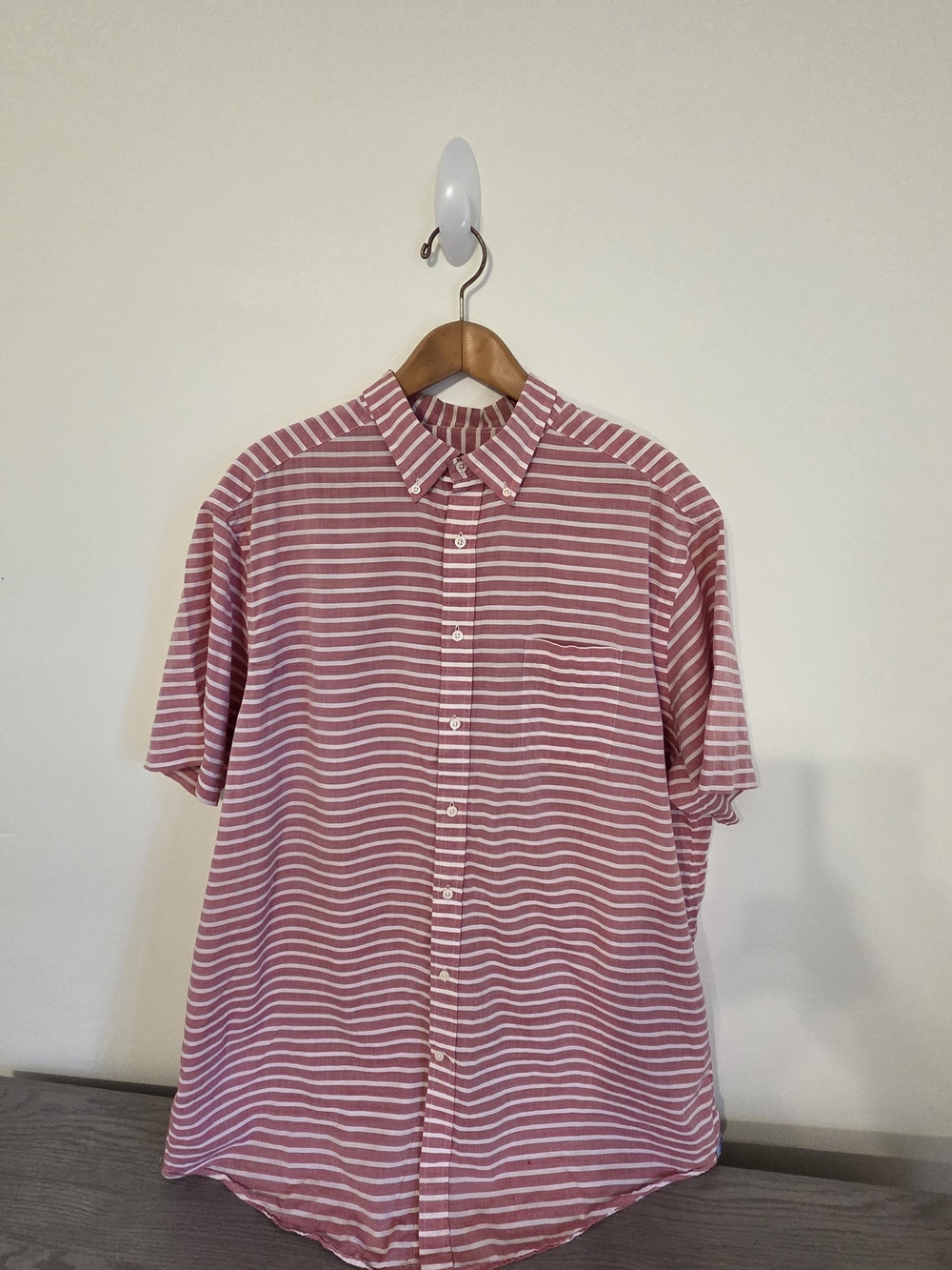 Cremieux Classic Men's 2XT Tall Pink White Striped Button Down Shirt Cotton